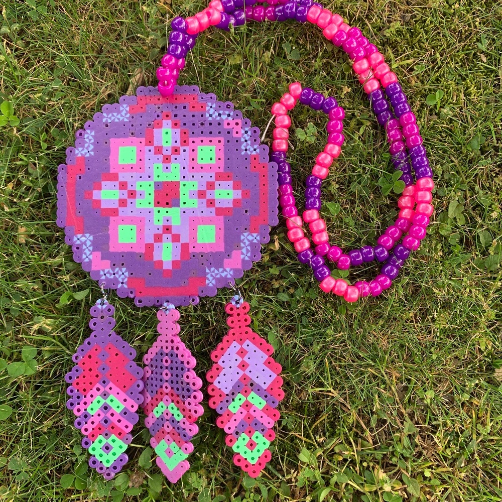 Pink/Purple Dreamcatcher Kandi Necklace